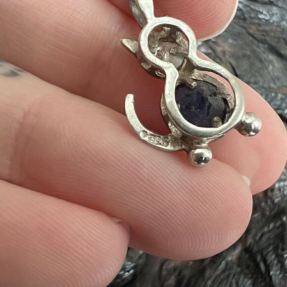 Cat Sterling Silver Charm Kitty Lover September Birthstone Clear Blue Rhinestone - Picture 6 of 9